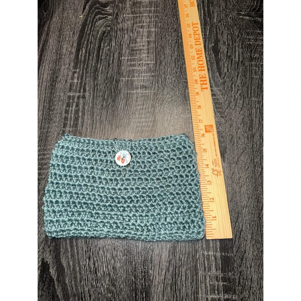 Handmade‎ Crochet Book Cover Sleeve Journal Protector Teal Blue Button Closure